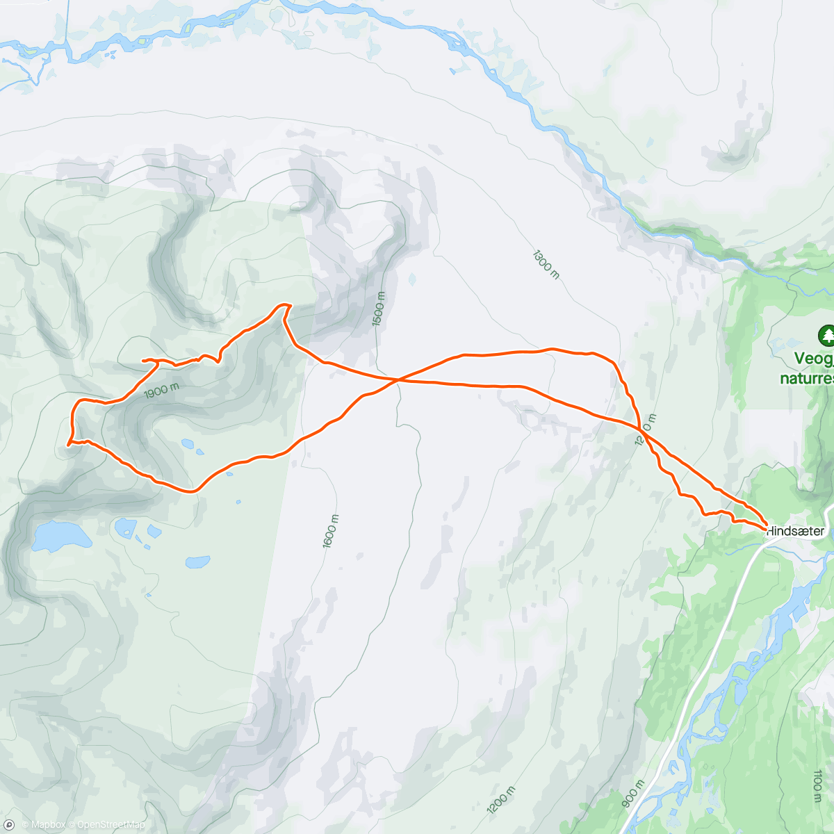 Map of the activity, Rando m Per & Christer fra Hindseter, Stornubben 2.174 moh, Aust Stor Nubben 2.049, Vest Stor Nubben 2.055. Knallsol, vindstille og hardt underlag