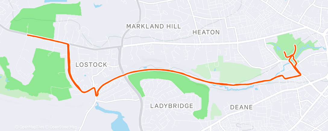 Map of the activity, 2 x 5k marathon effort. 18:39 and 17:37 (2min recovery)