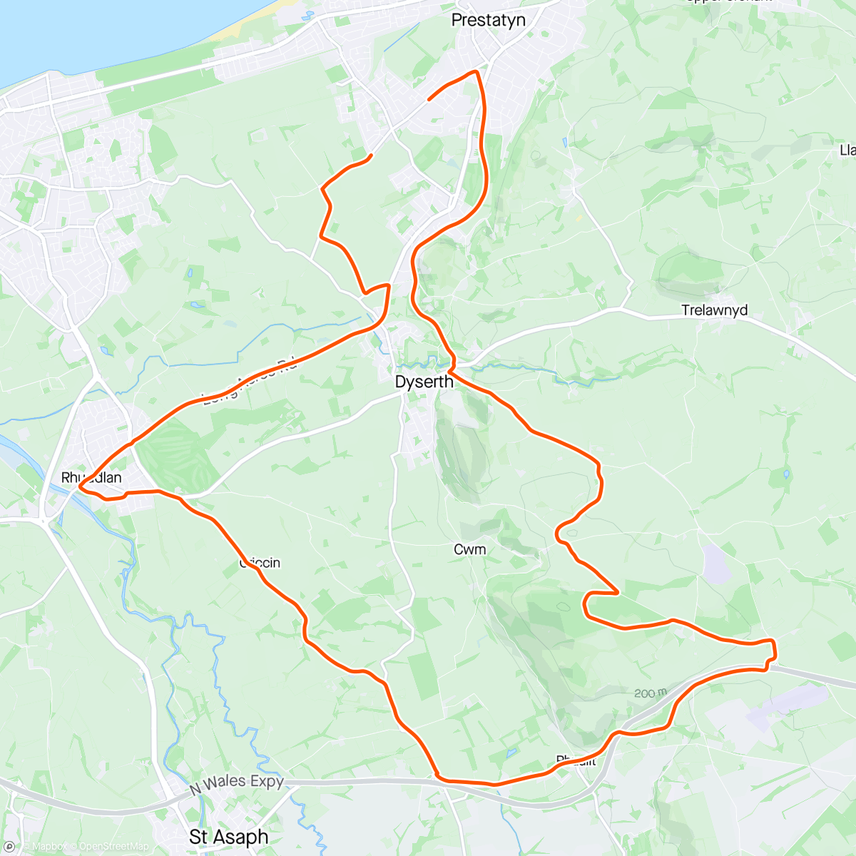 Map of the activity, rhualt hill Cwm woods gravel loop