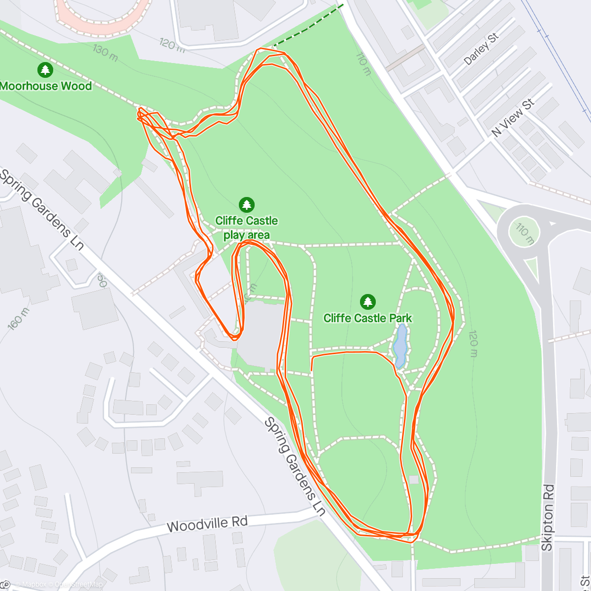 Map of the activity, #parkrun 174 @Cliffe Castle