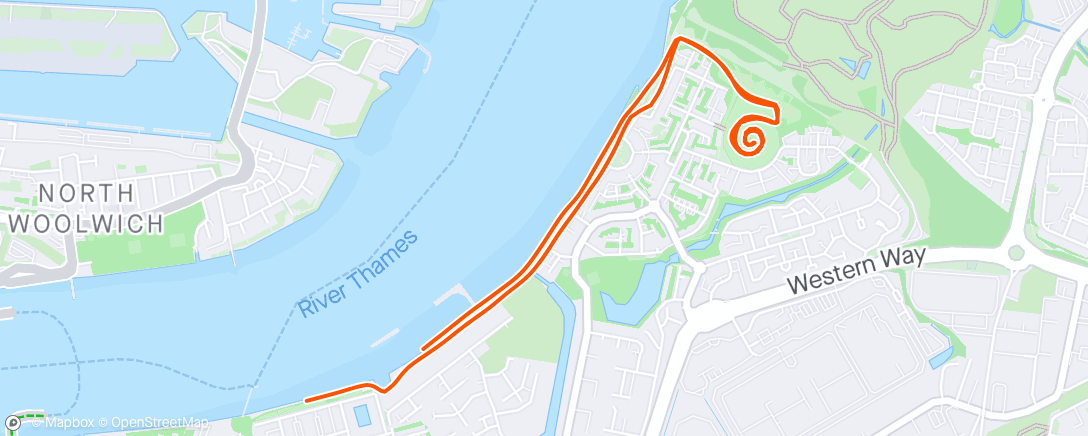 Mapa da atividade, Thames Path, Woolwich parkrun