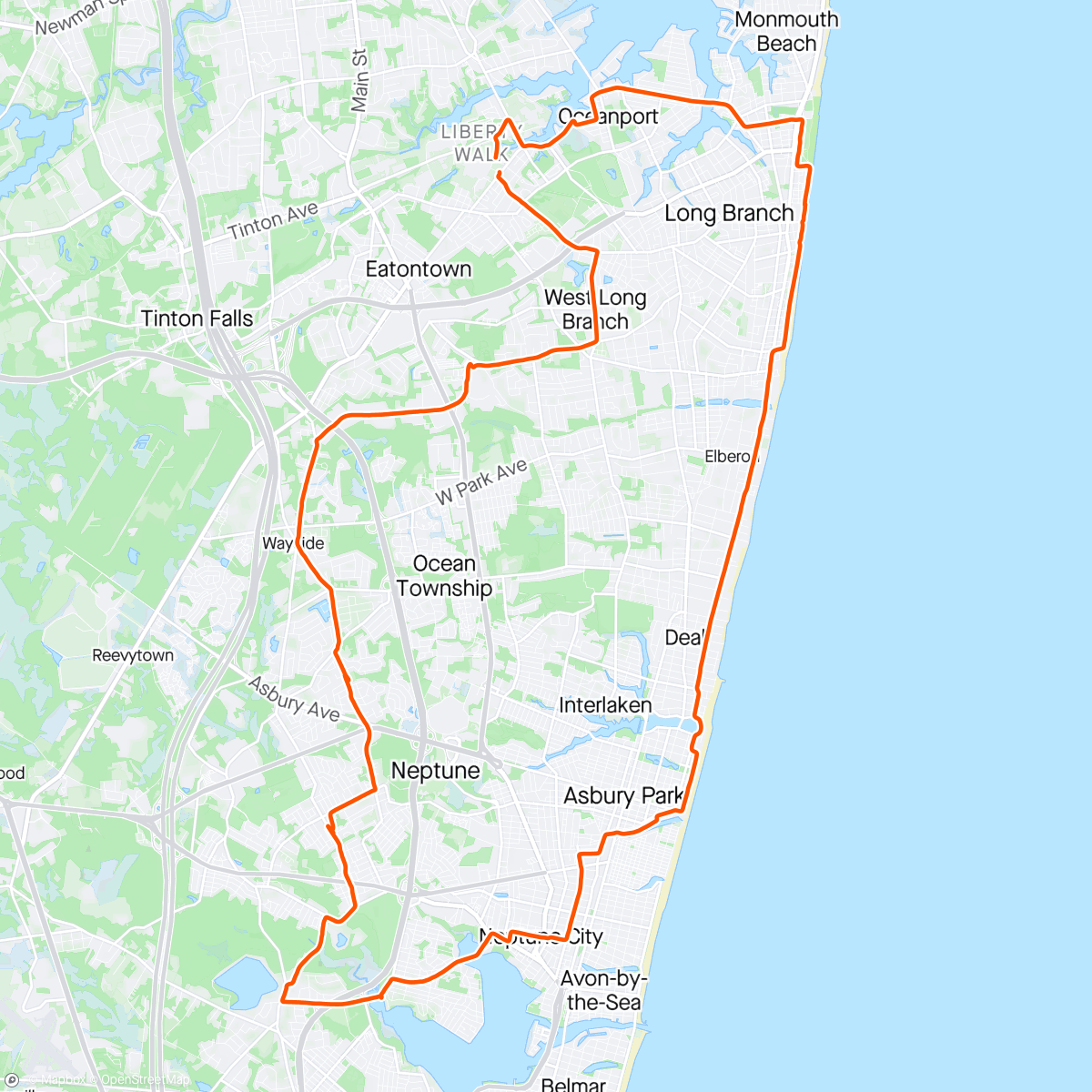 Map of the activity, Bikes & Beers Birdsmouth Beer, Oceanport, NJ
