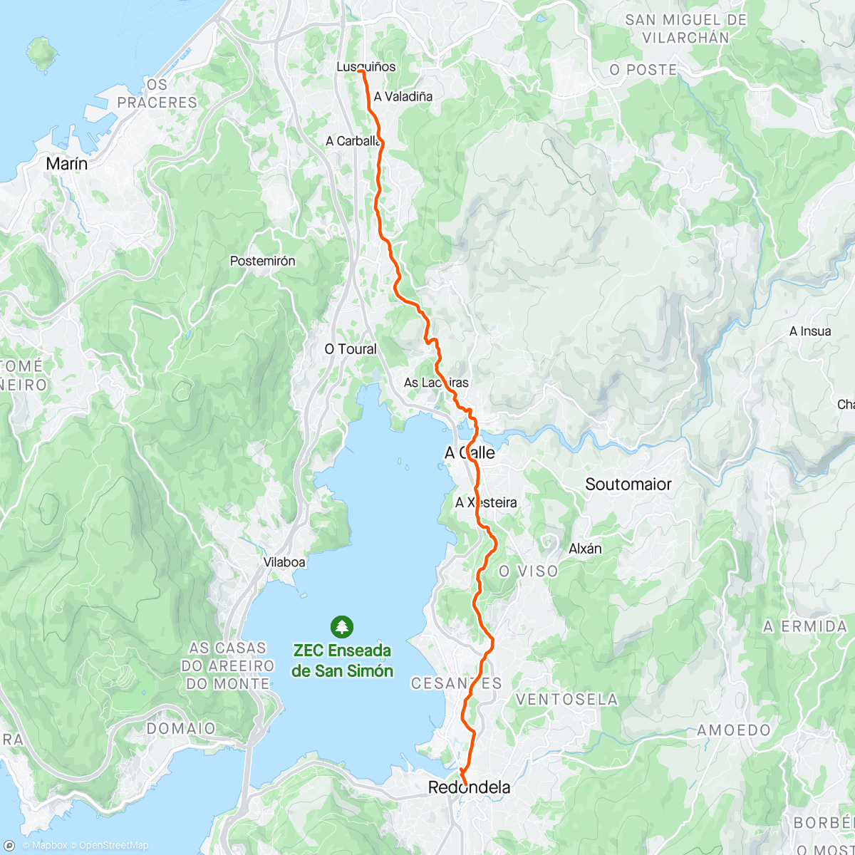 Map of the activity, Redondela to Pontevedra