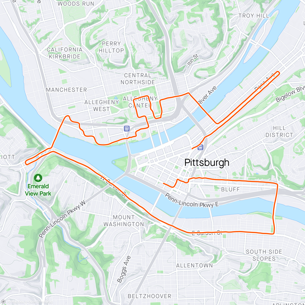 Map of the activity, Pittsburgh Half Mary