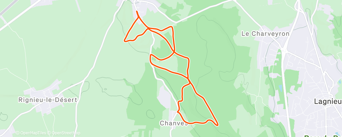 Map of the activity, Course à pied le midi