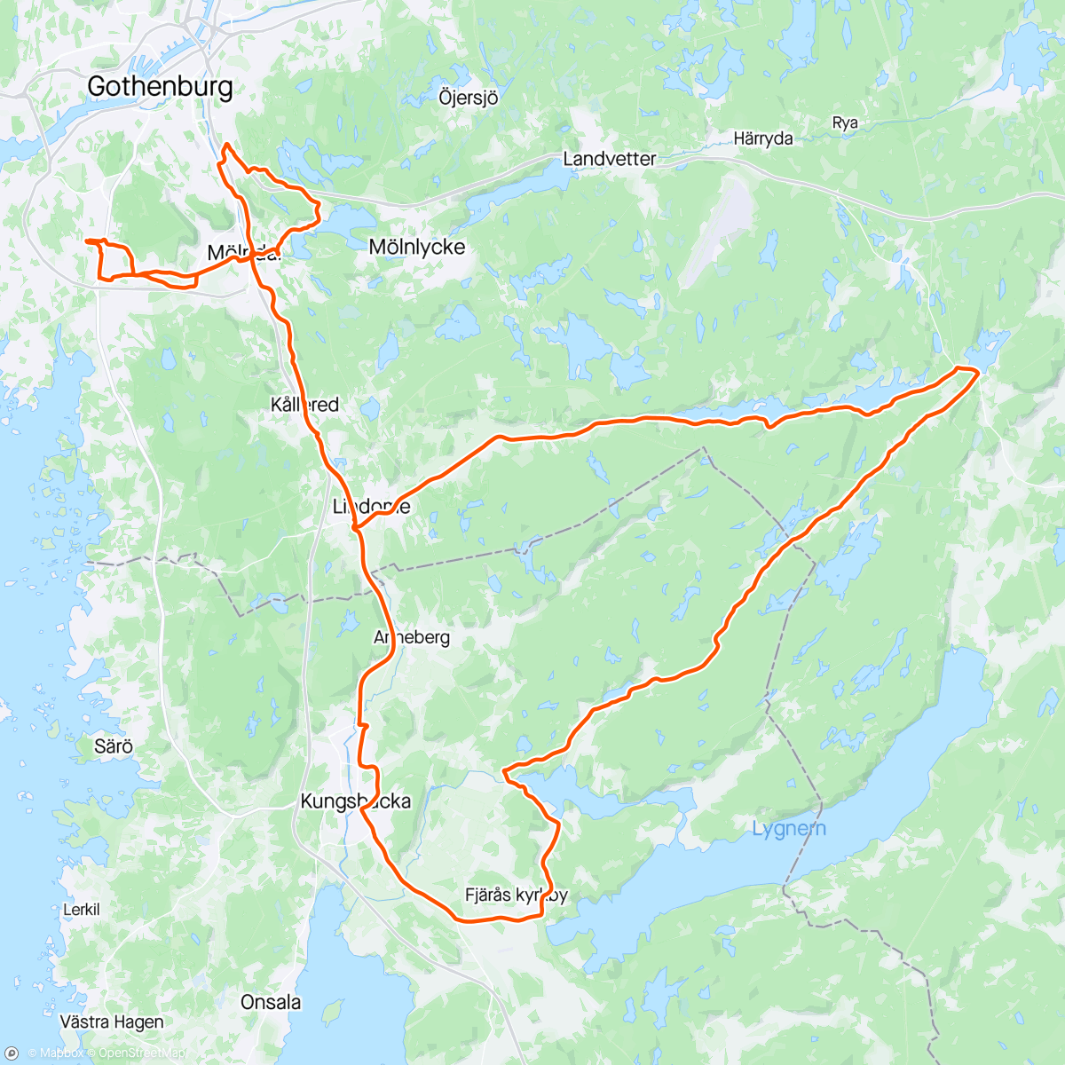 Map of the activity, Vätternrundan practice!