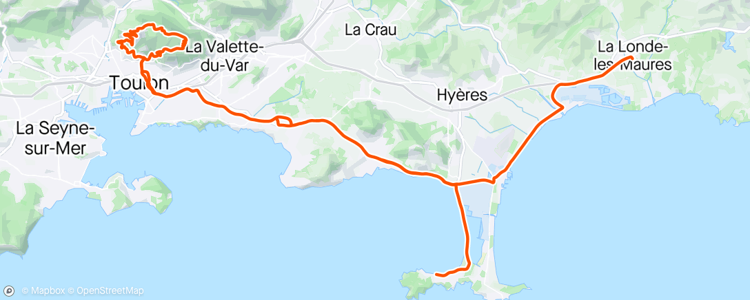 Mappa dell'attività Route - La Londe>Mt Faron>presqu’île de Giens