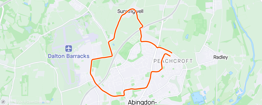 Map of the activity, Ringroad - Pen Lane - Sunningwell - Wotton Road - Dalton Barracks - Faringdon Road - Boxhill - Appleford Drive