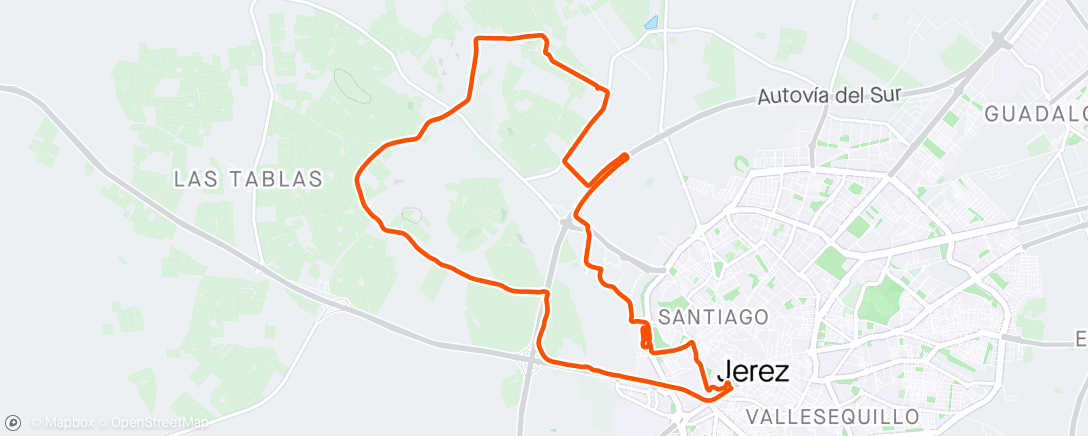 Map of the activity, Jerez walking half marathon with friends, fuelled by sherry 🥴