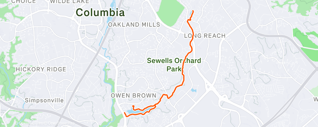 Map of the activity, Afternoon Run