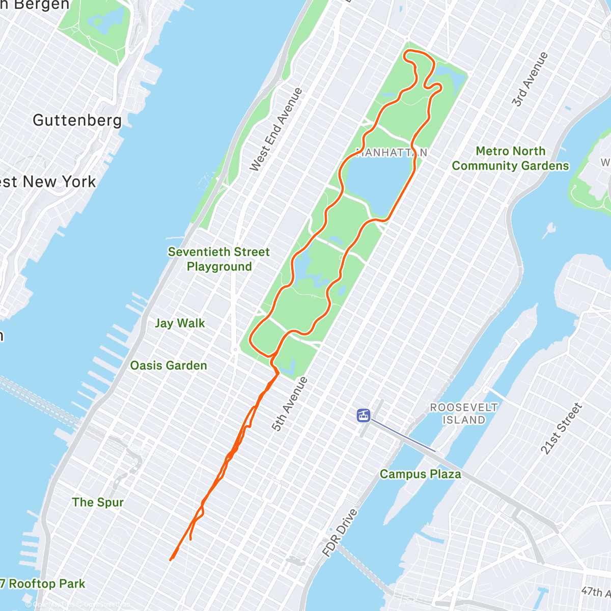 Map of the activity, 16 KM RUN in Central Park ❤️ With Fabio 🏃🏻🏃🏻‍♀️ HAPPY BDAY TO HIM 🥳
The GPS went crazy 😂 I actually ran 16 KM in 1h:24’ at 5’:14”/km