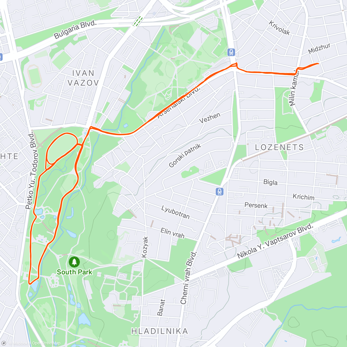 Map of the activity, Fartlek 4km/@5.30 + 2x(2km/@4.25 + 2km/@5.30)