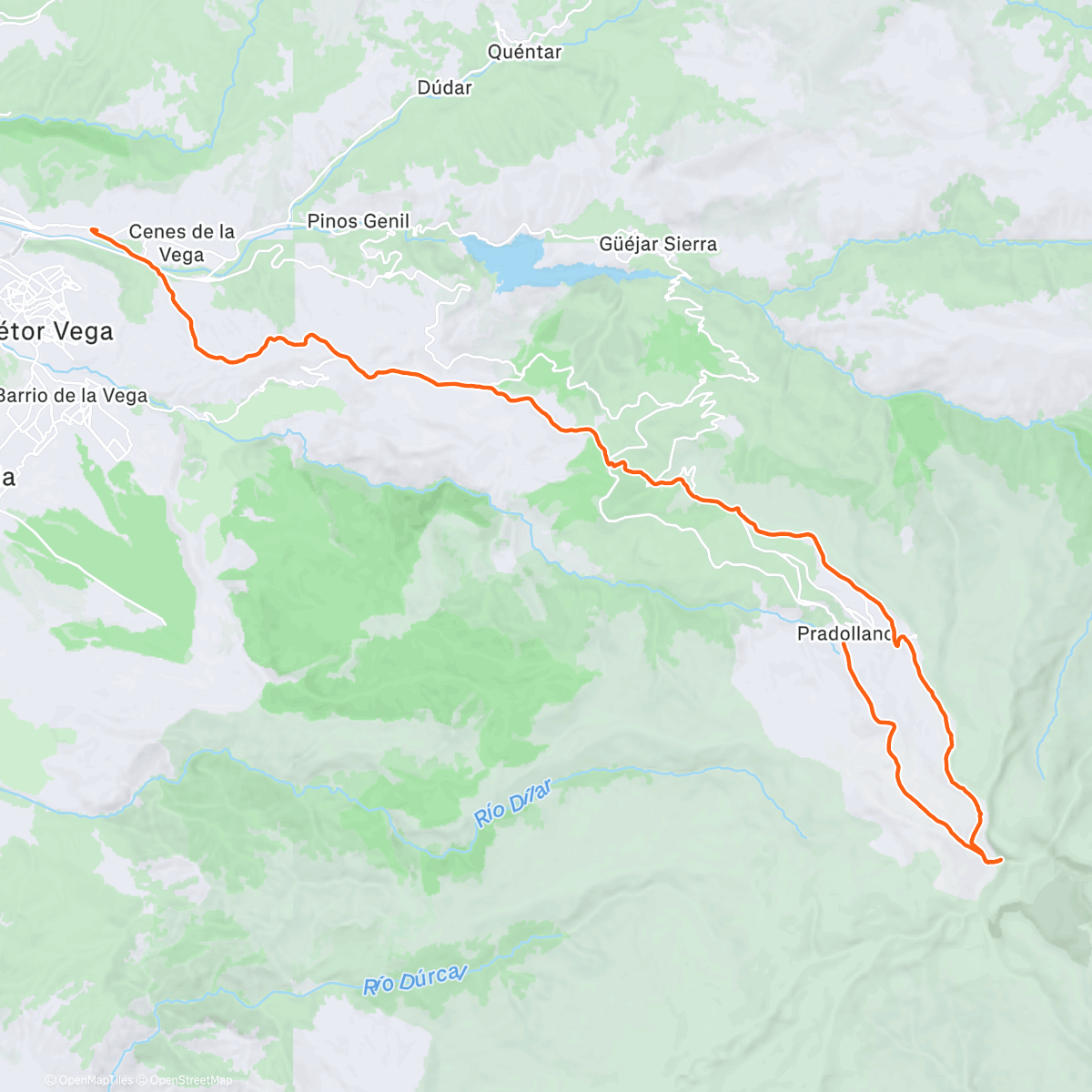 Map of the activity, Granada -Veleta - Padollano , volvemos en bus