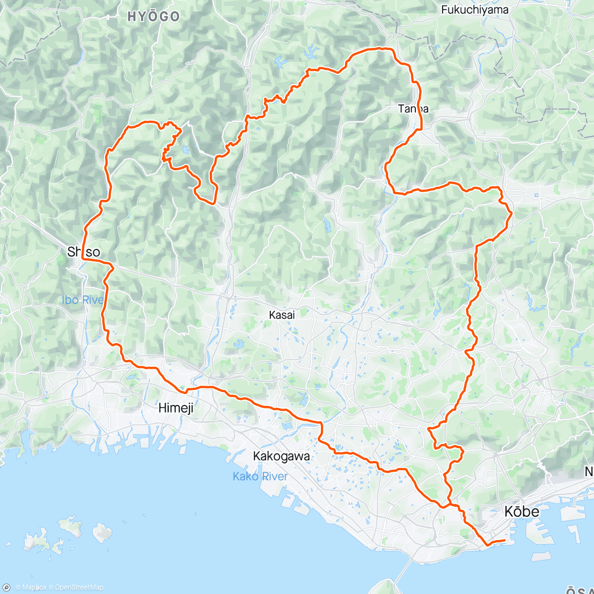 Map of the activity, BRM601近畿300km神戸（乙） 山と渓谷 2024