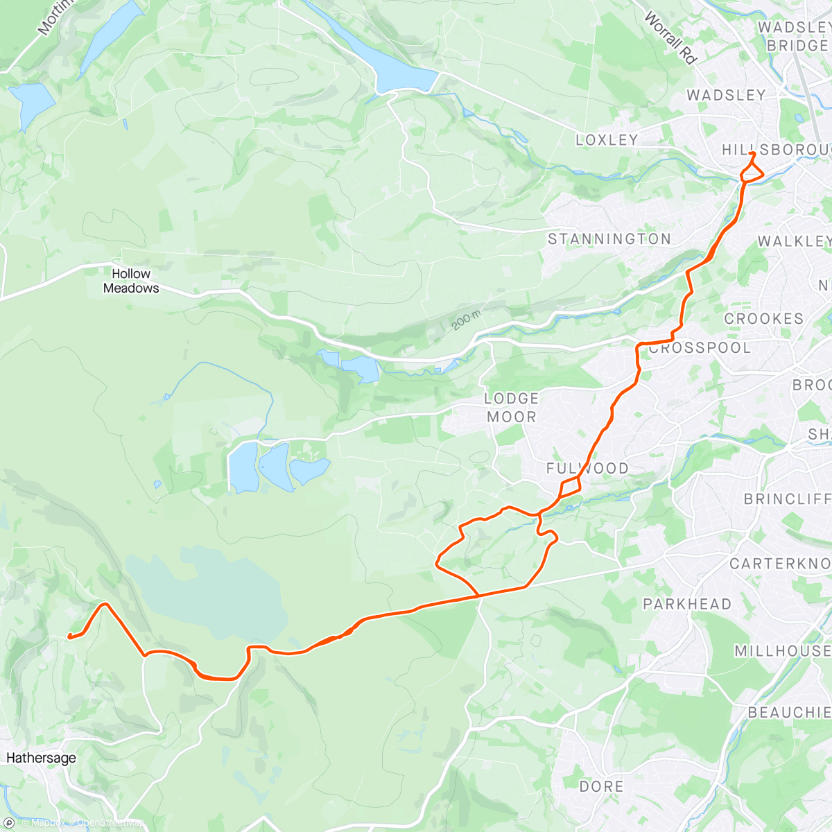 Map of the activity, North Lees Commute