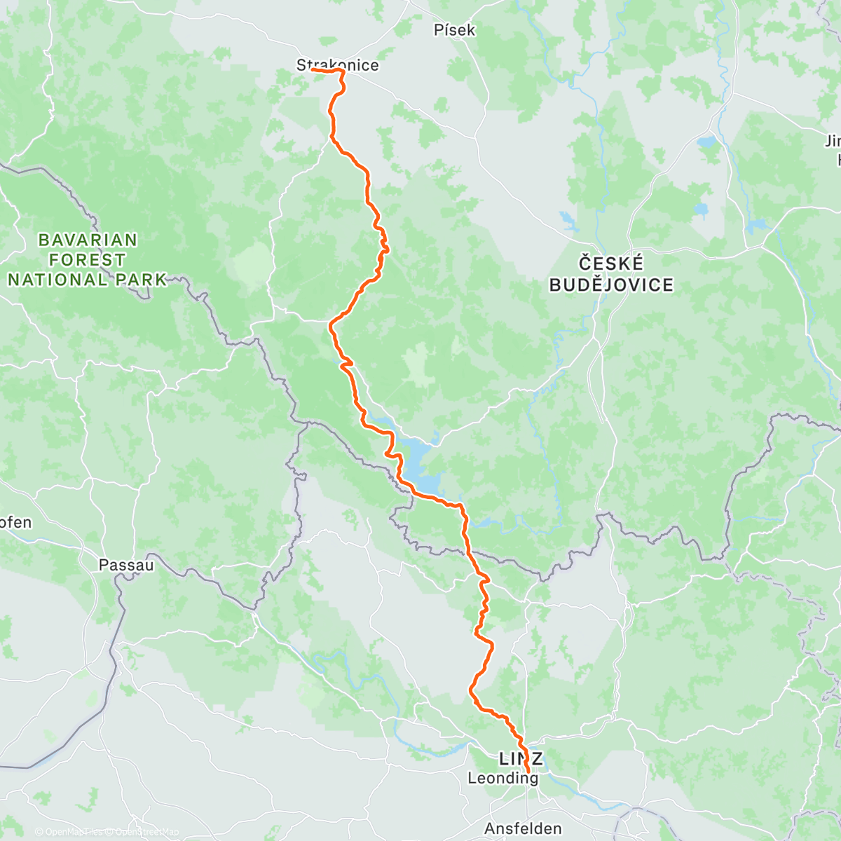 Map of the activity, Linec -> Strakonice