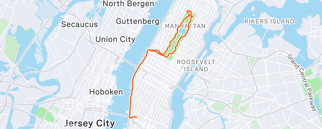 Map of the activity, Set out for Central Park laps and the Hudson River feeling strong. A few miles later, the cold had other plans. When your fingers disappear and your feet go numb, it’s time to listen. Factor bike ❄️ Rapha RCC ❄️ NYC winter.