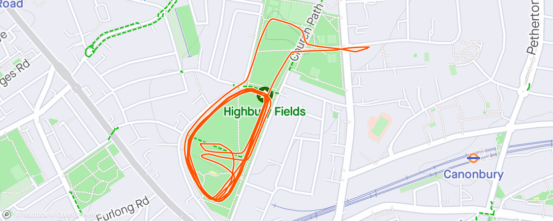 Map of the activity, Morning Run inc 23:48 Highbury Fields parkrun