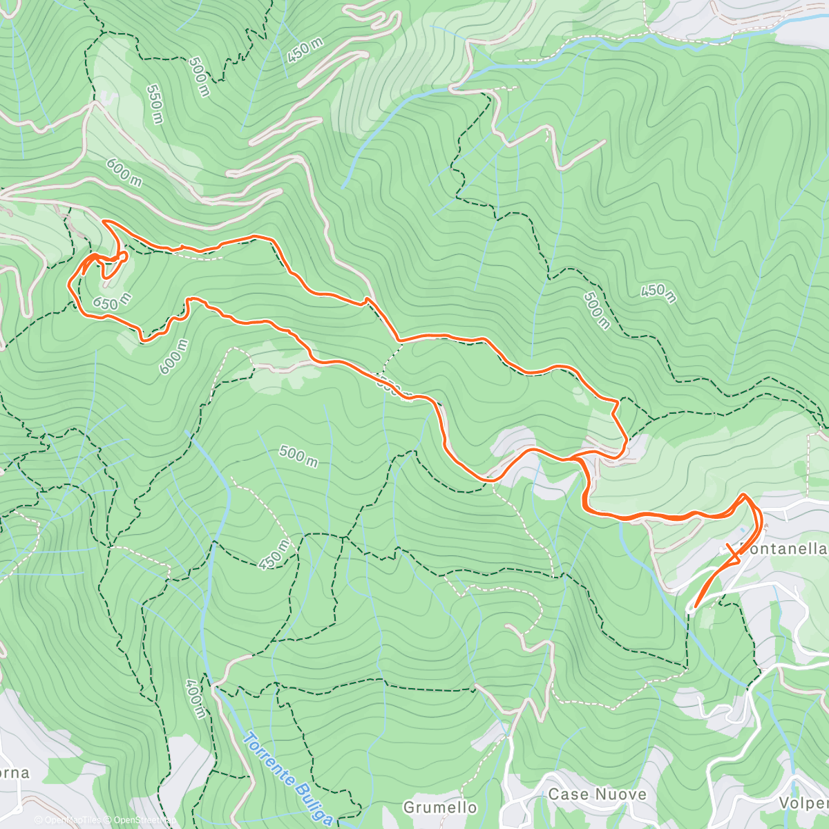 Map of the activity, QUEMAGRASAS NATALIZIO SOPRA IL MONTE GIOVANI XXIII (Fontanella-Chiesetta Santa Barbara-Fontanella)