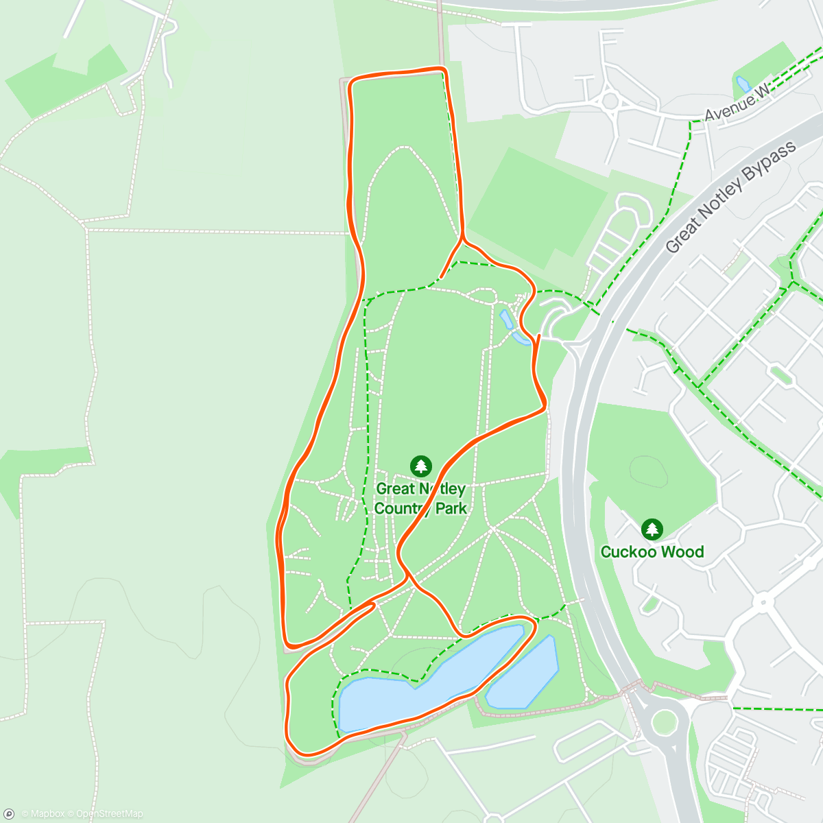 Map of the activity, Great Notley parkrun: venue 125, my FRE! 🐄