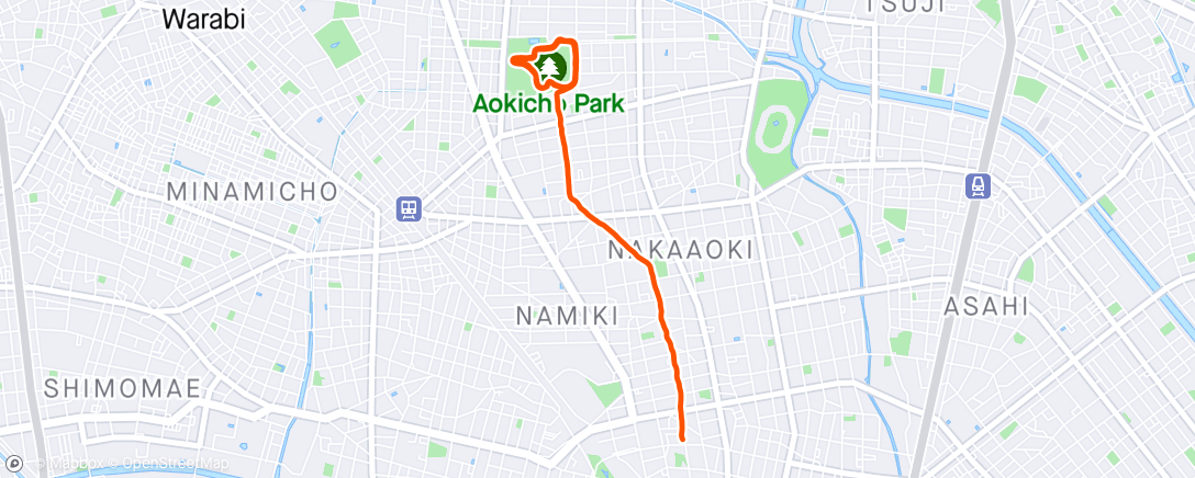 Map of the activity, 自宅〜青木町公園 (GPS 電池切れ)