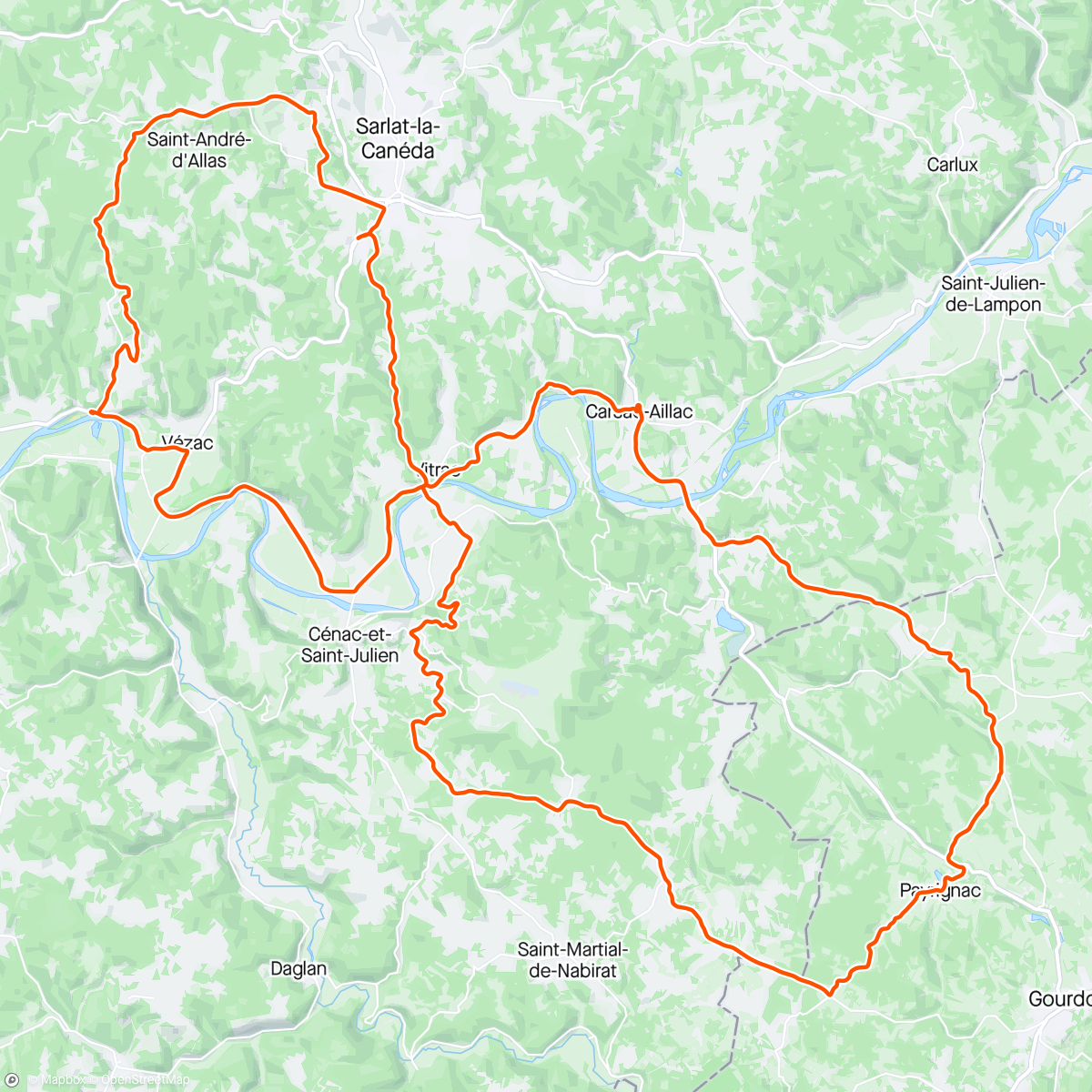 Map of the activity, Sortie vélo et arrêt Carsac pour une barquette de fraises 🍓