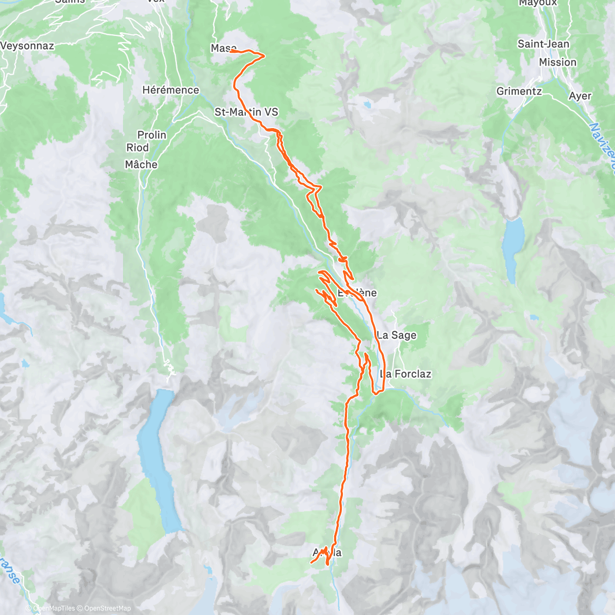 Map of the activity, Arbey - Tsijiores Nouves (Arolla)