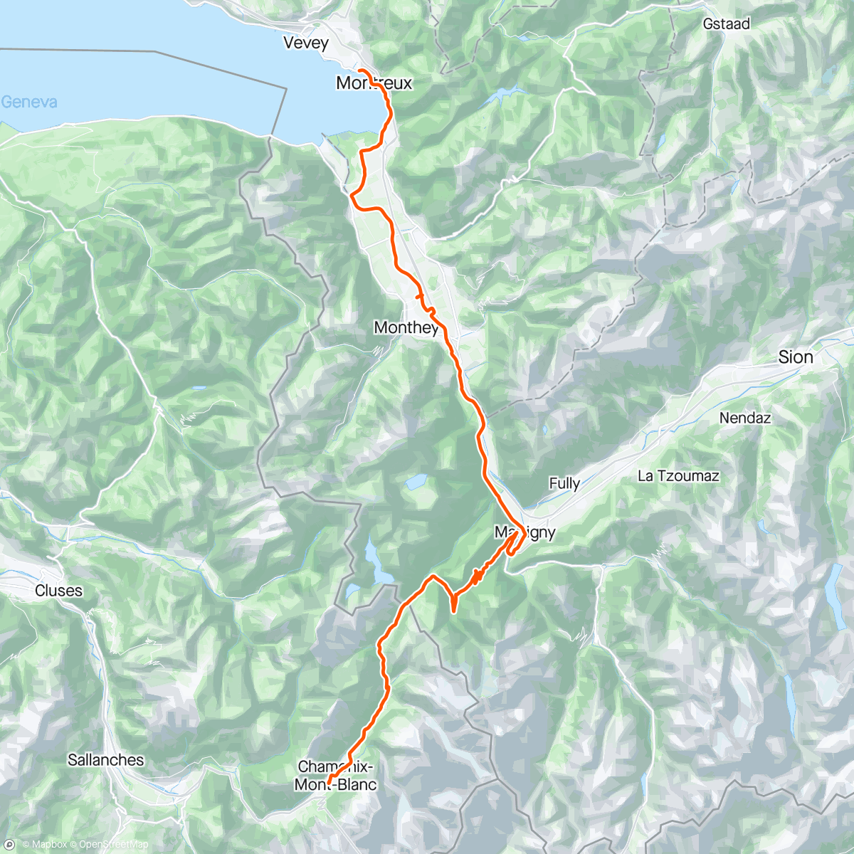 Map of the activity, Montreux à Chamonix