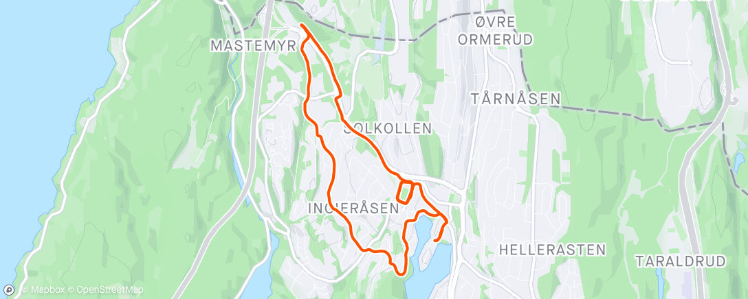 Map of the activity, 5k rolig + 3x1500m