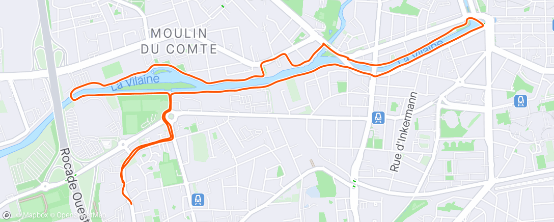 Map of the activity, Footing avec le maillot de Guingamp autour du Roazhon Park avant Rennes-Brest ✅⚽️