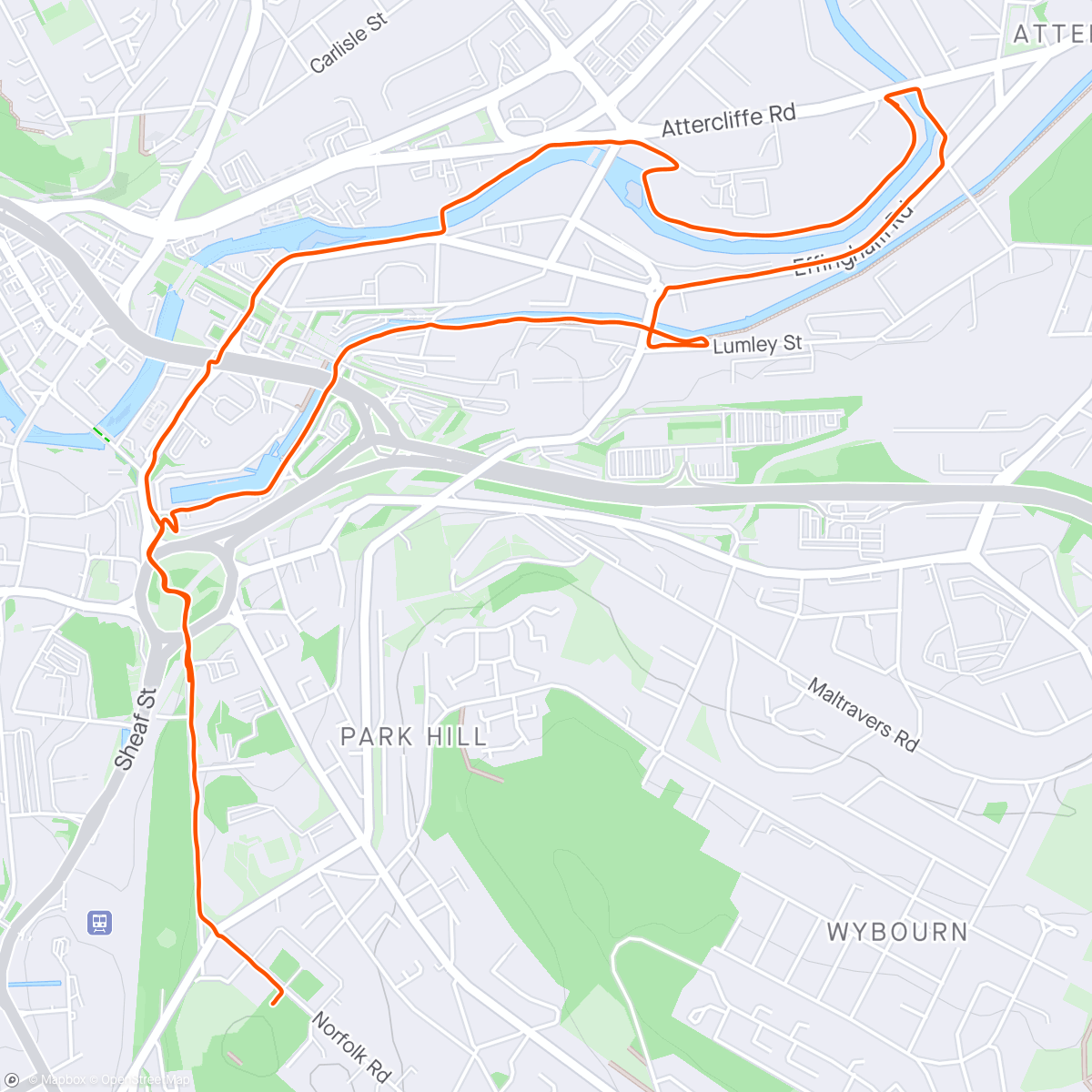 Map of the activity, Manor & Arbourthorne run club 🏃‍♀️