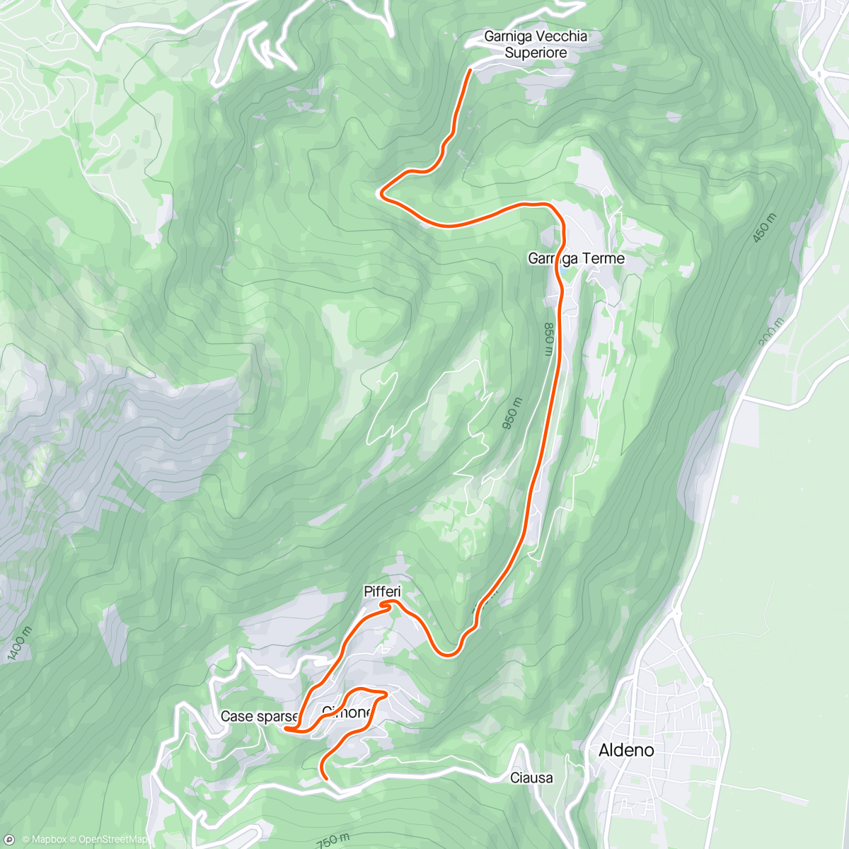 Карта физической активности (BKOOL - Sabbio Chiese - Monte Bondone: Garniga Vecchia da Cimone)