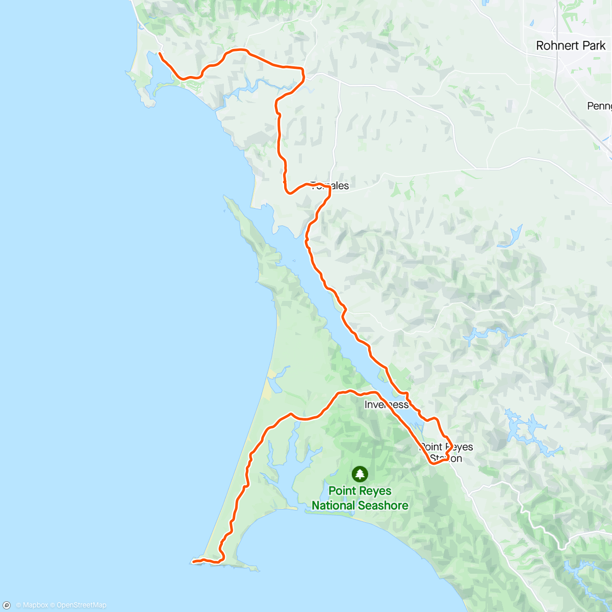 Map of the activity, Houda 50th bodega bay to Reyes Point