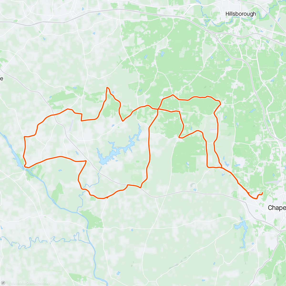 Map of the activity, 50 miles to Saxapahaw and back
