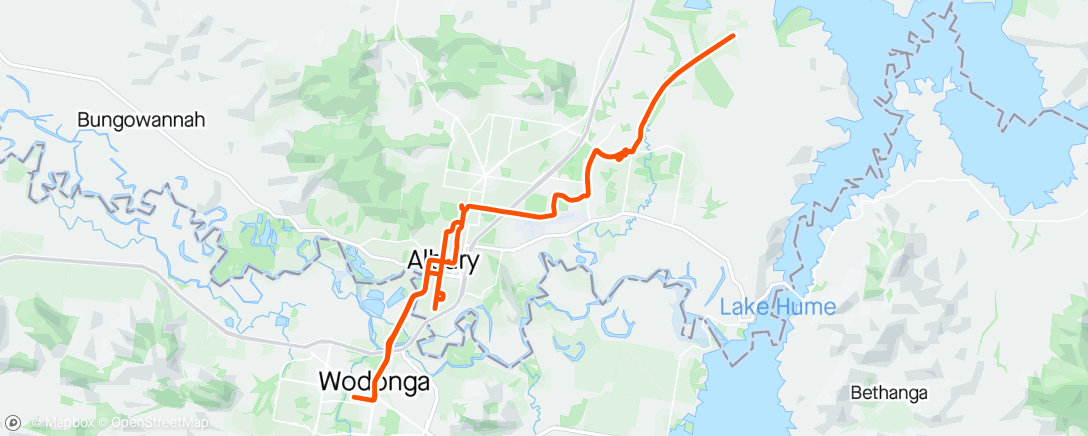 Map of the activity, Chilly Bunch Ride to Thurgoona and Coffee