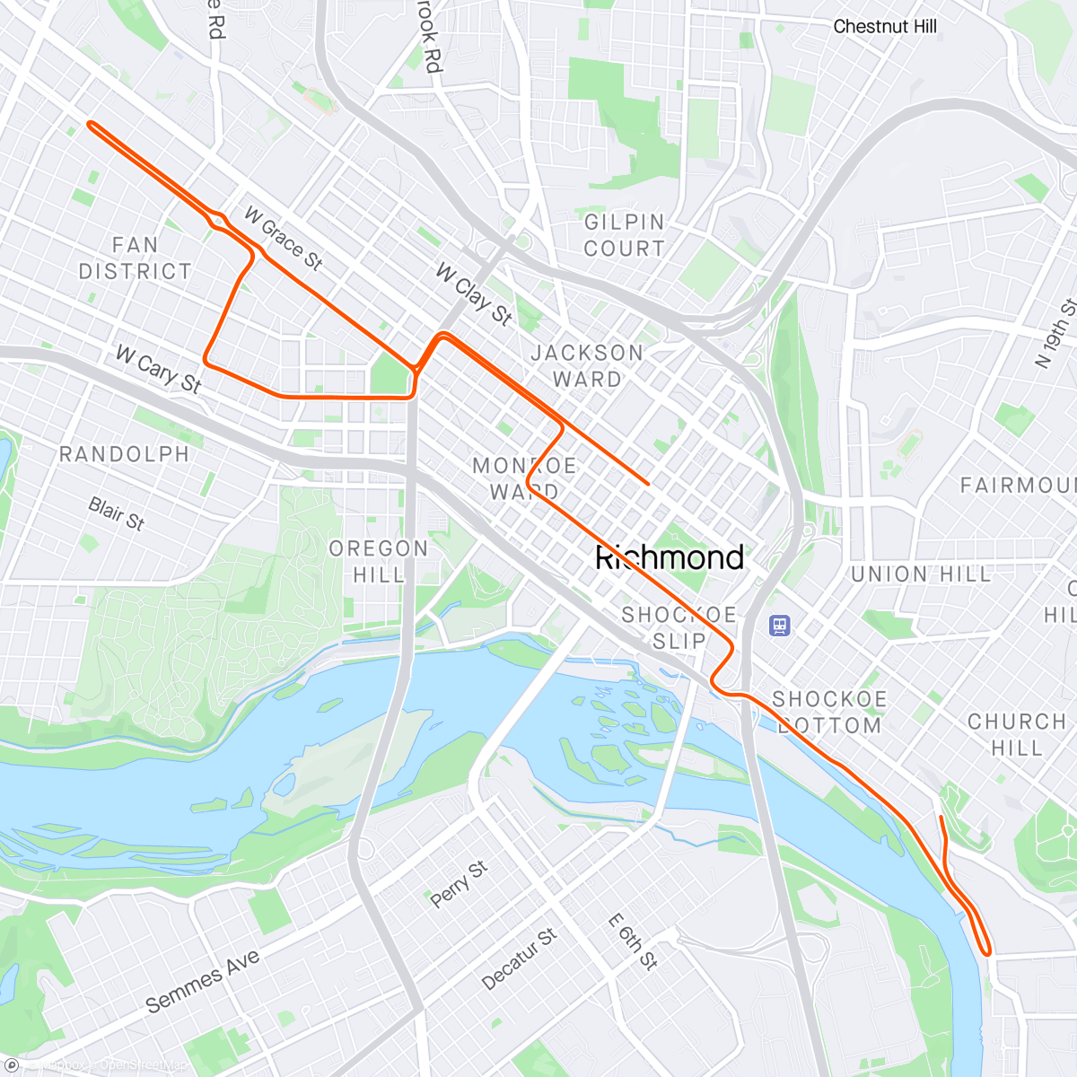 Map of the activity, Zwift - Race: DBR Tuesday Race  (C) on Libby Hill After Party in Richmond