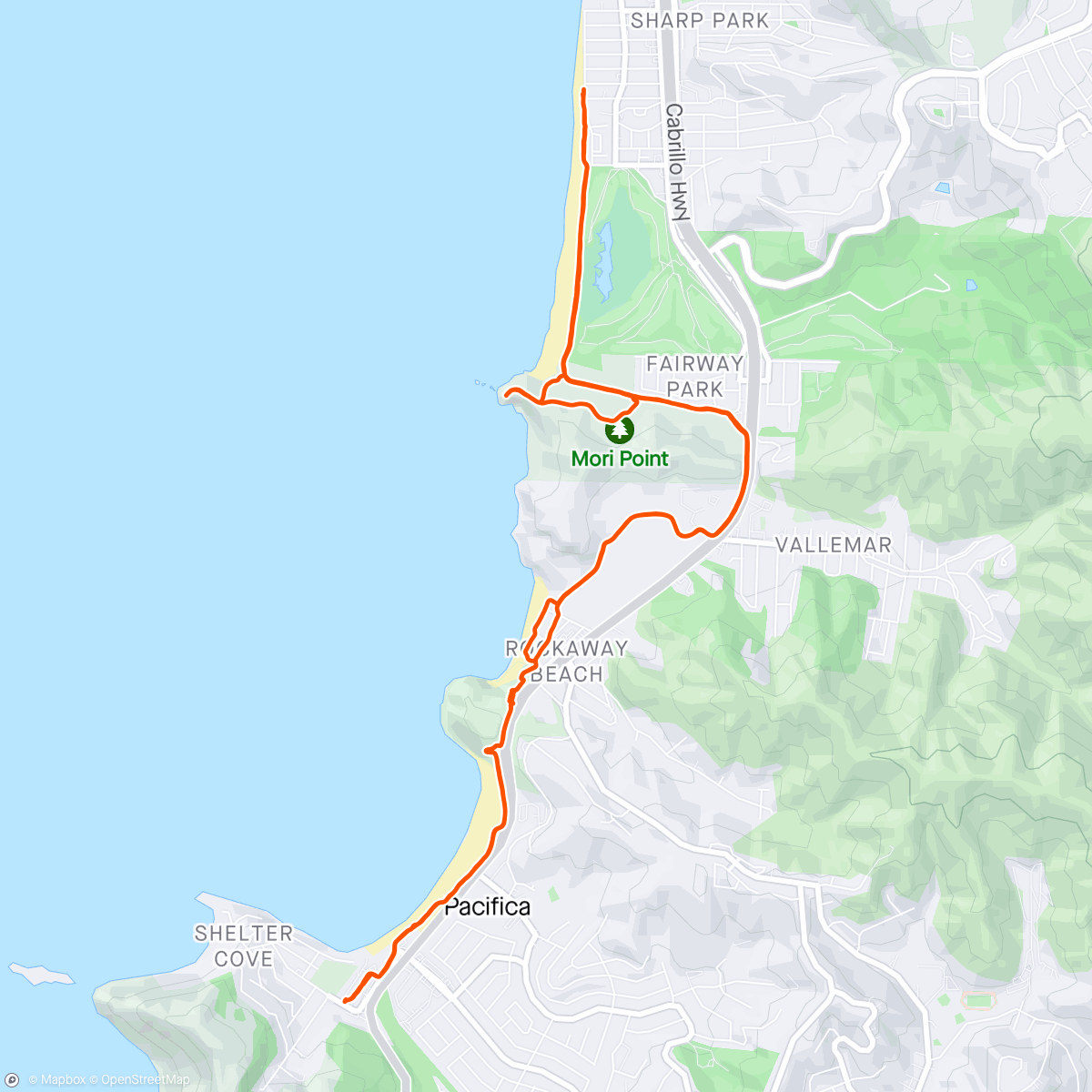 Map of the activity, 9 Miles with Pacifica Runners