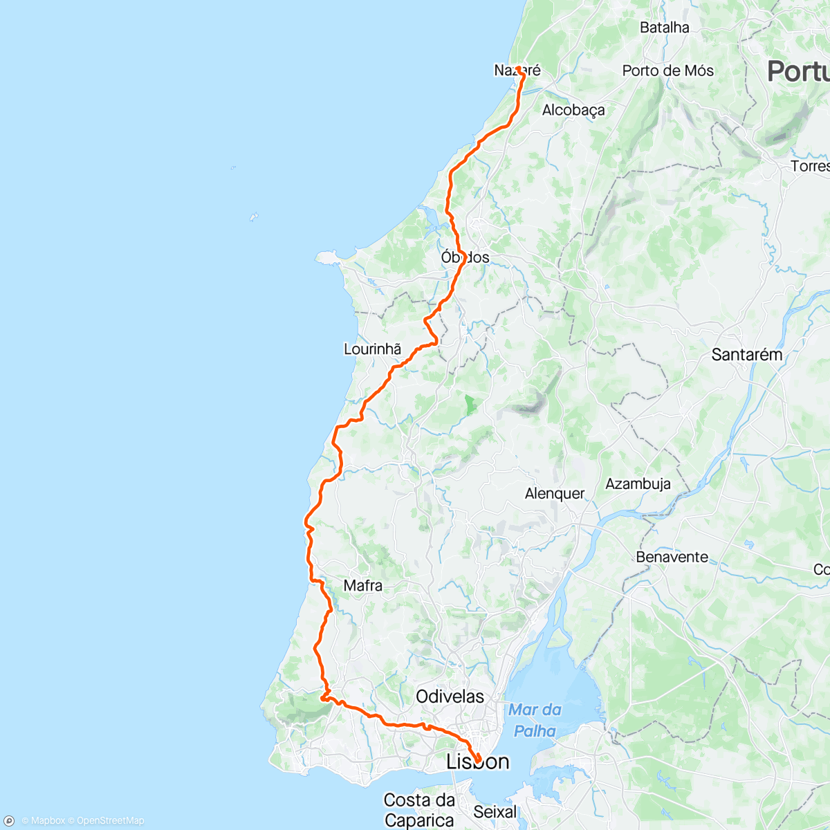 Map of the activity, Nuestra Vuelta a España - Stage 14, the end - Nazaré, Obidós, Sintra, Lisbona