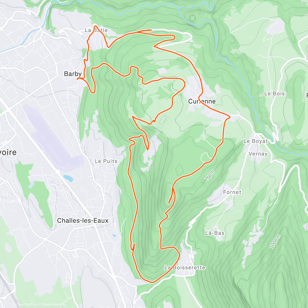Map of the activity, Boisserette + Antenne/perrière depuis Barby