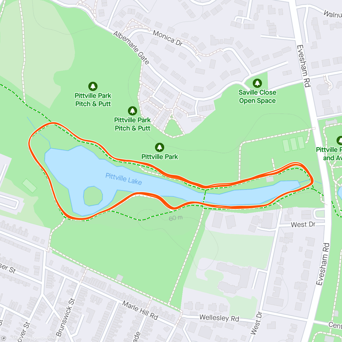 Map of the activity, Cheltenham Parkrun (in glorious sunshine)