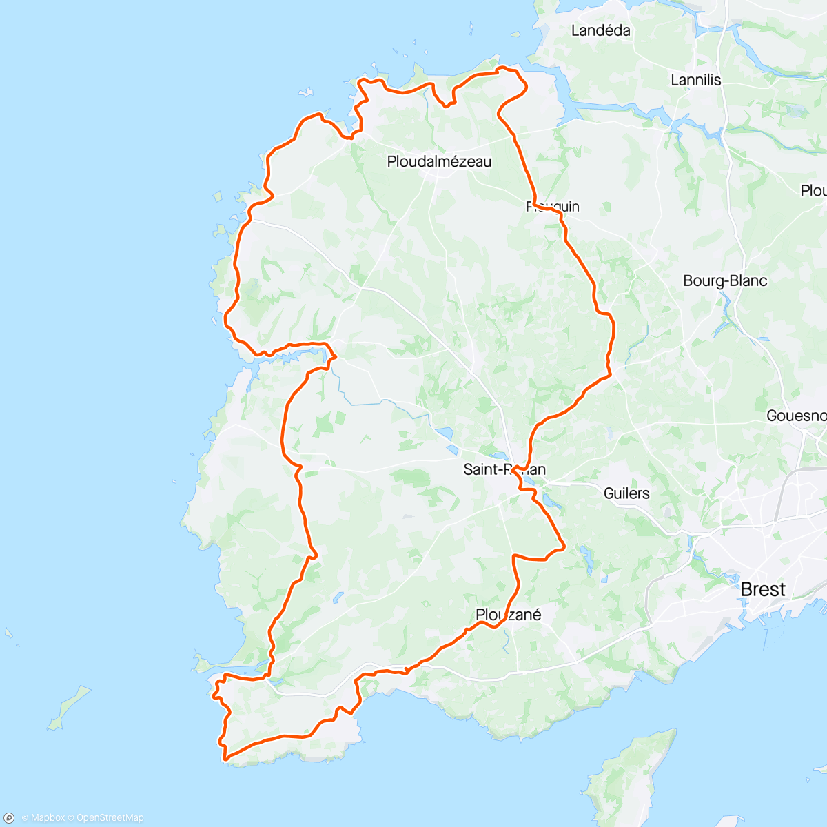 Map of the activity, Sortie à vélo de Locmaria à Saint Pabu sous le soleil 🌞
