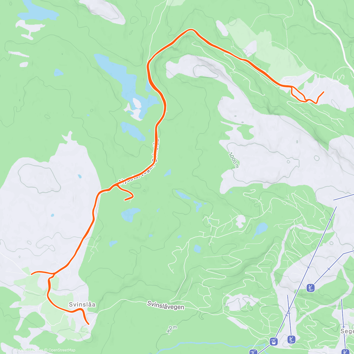 Map of the activity, Vi mangler skiERG på hytta så da fikk det bli 90min Nordic Ski