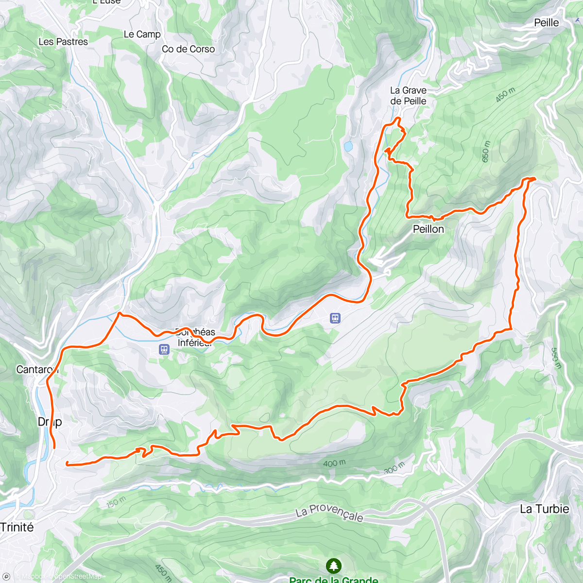 Map of the activity, Peillon depuis Drap