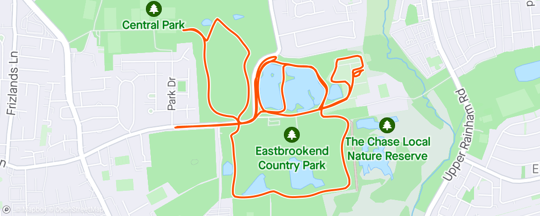 Map of the activity, Early run around the country parks with John