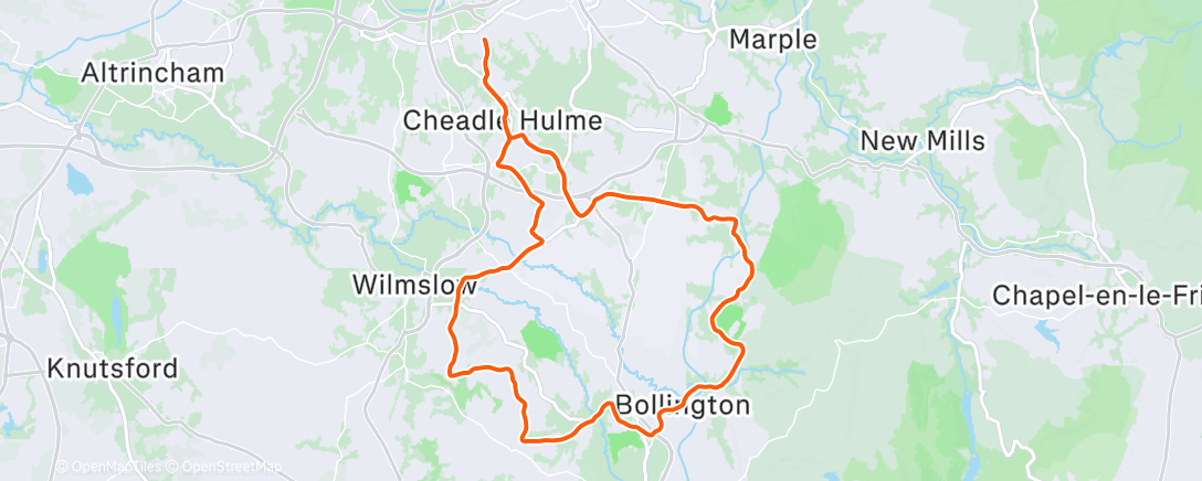 Map of the activity, 1hr 50mins Zone 2