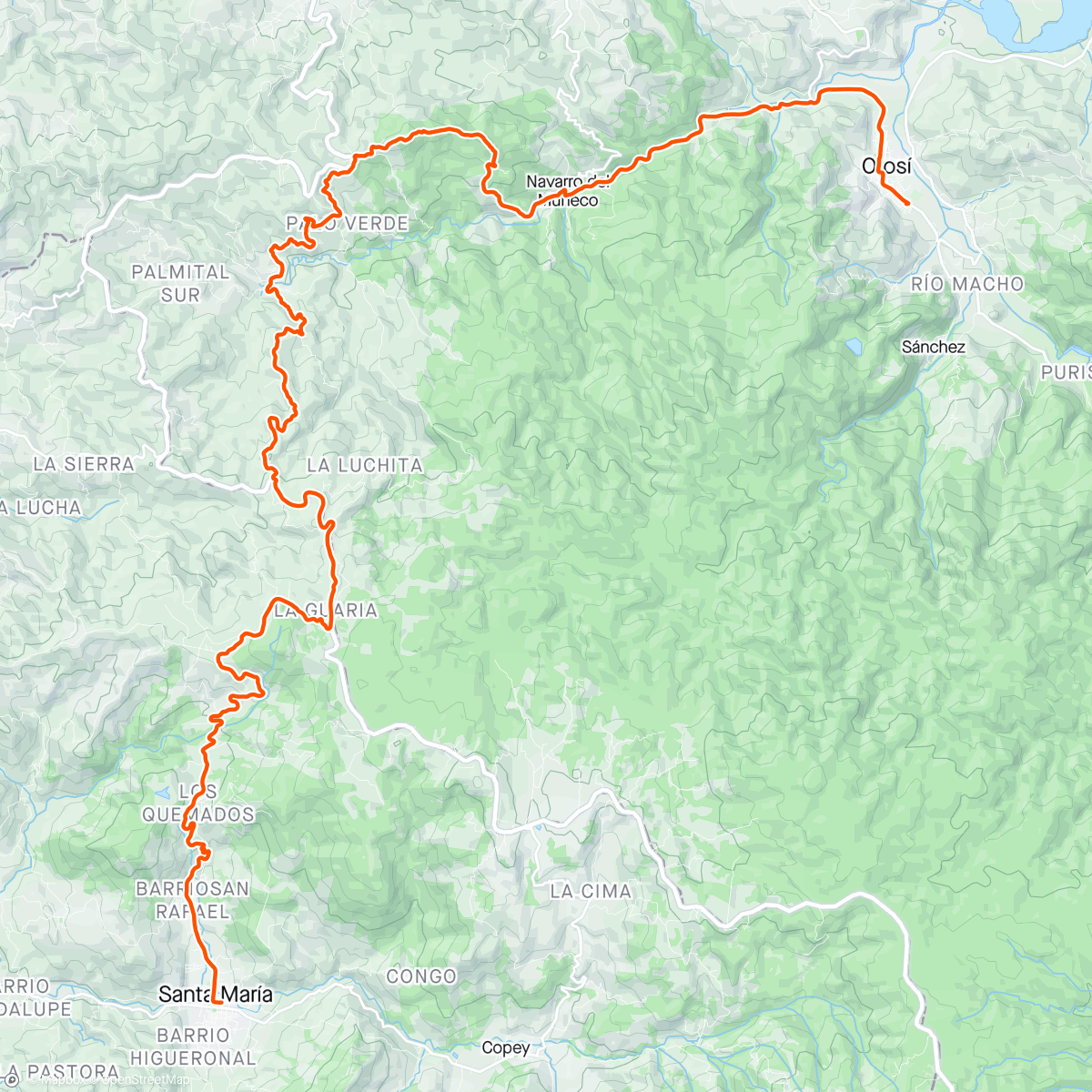 Map of the activity, Costa Rica Coast to Coast Challenge. Day 3 - Ride