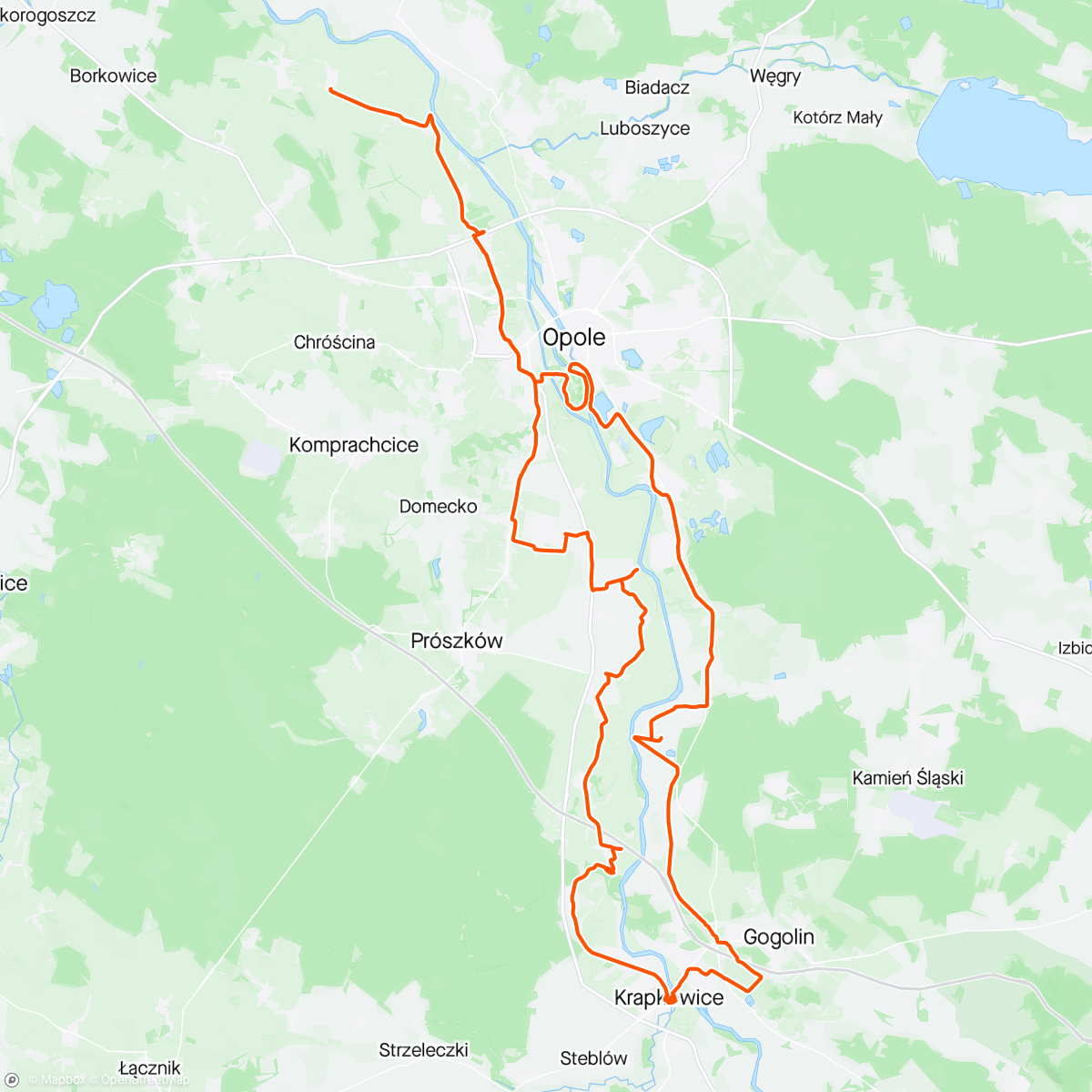 Kaart van de activiteit “Opole-Krapkowice-Opole (szutry, polne drogi, błotko 😩)”