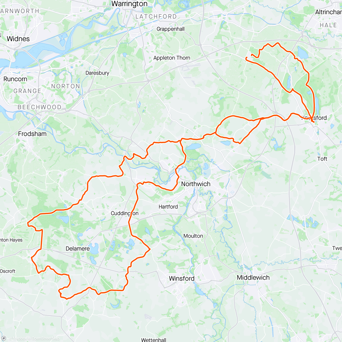 Map of the activity, Glorious TV ride to the new Kelsall Cycles