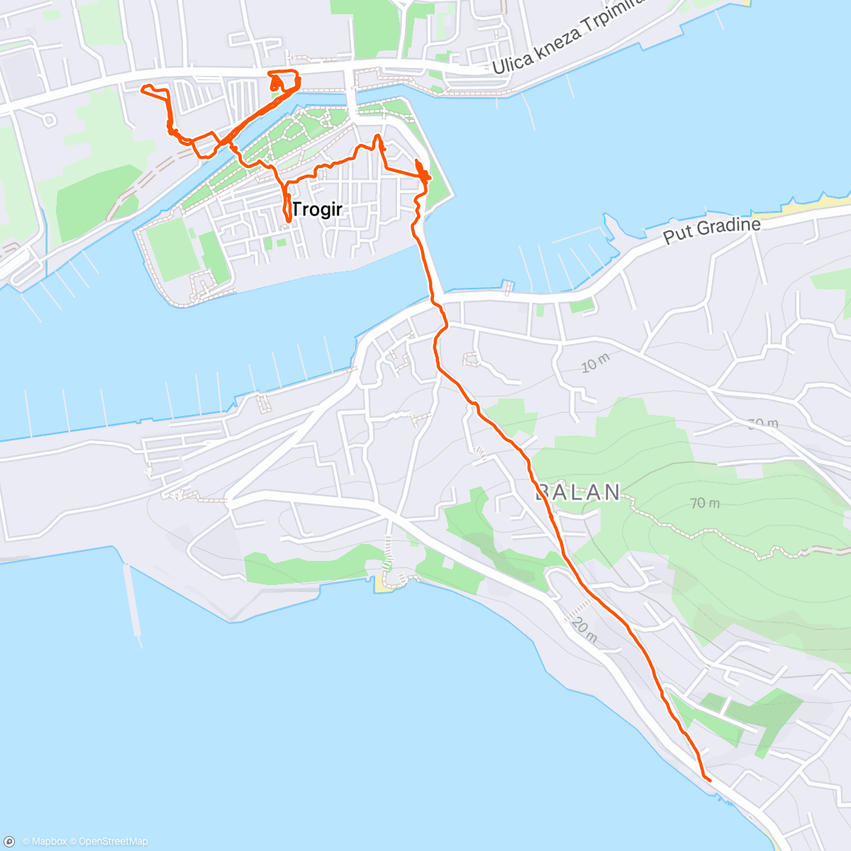 Map of the activity, Vychádzka do Trogiru a naspäť loďou.