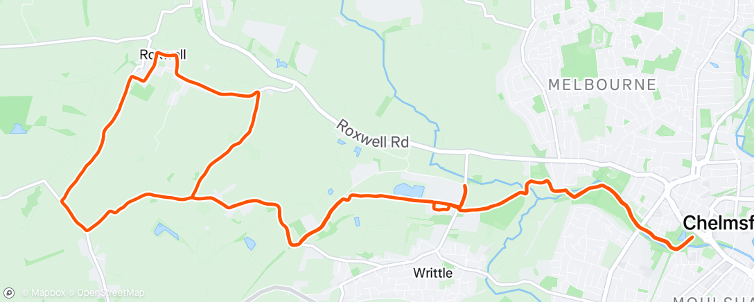 Map of the activity, Chelmsford Half route.